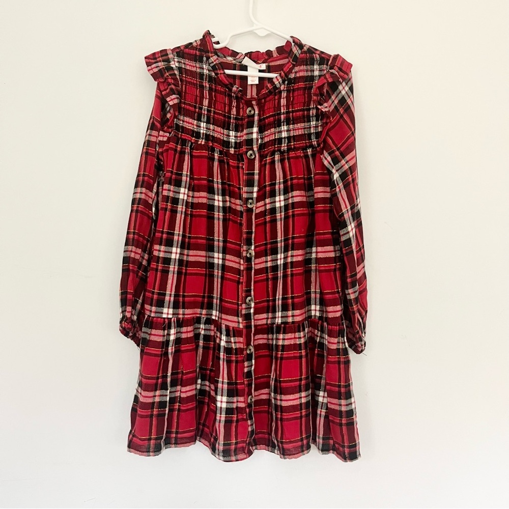 Cat & Jack Plaid Red Kids Dress w Ruffles Holiday Christmas Party Attire Sz 6/6X